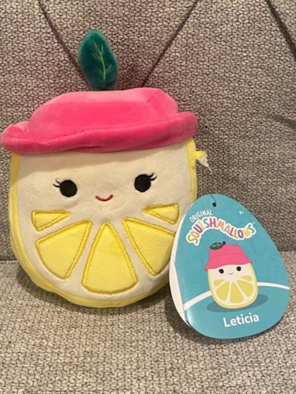 NWT Squishmallows Leticia The Lemon 5" Plush Wearing Pink Hat